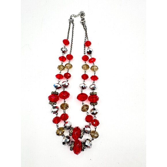 2 Stand Faceted Red And Smoky Glass Beads With Rhinestones - Picture 4 of 5